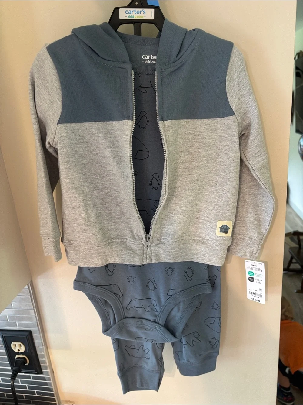 Carter's Light Gray Hoodie with Blue Onesies
and Long Pants - Picture 1 of 3